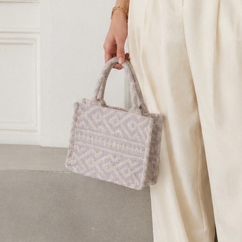 H&M Purple Jacquard-weave Jute Small Tote Bag Handbag